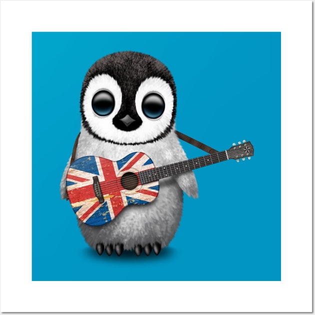 Baby Penguin Playing Union Jack British Flag Guitar Wall Art by jeffbartels